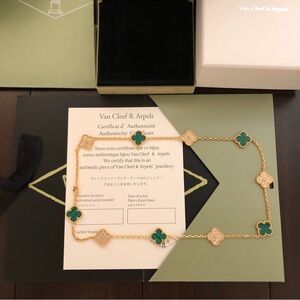 Van Cleef & Arpels Gold Necklace with Green and White Motifs